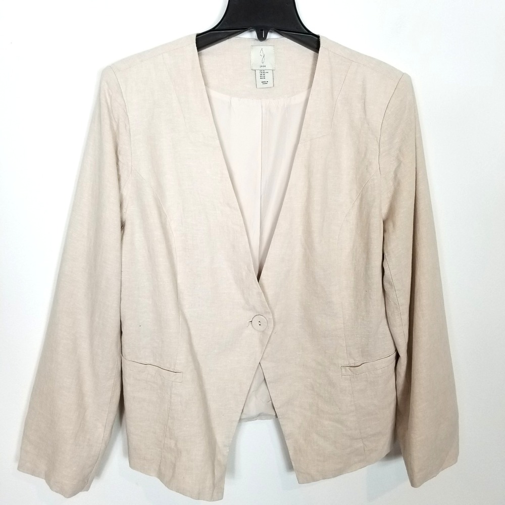 Joie Women Linen Blend Blazer Jacket Sz XL Beige‎ One Button Summer Classic